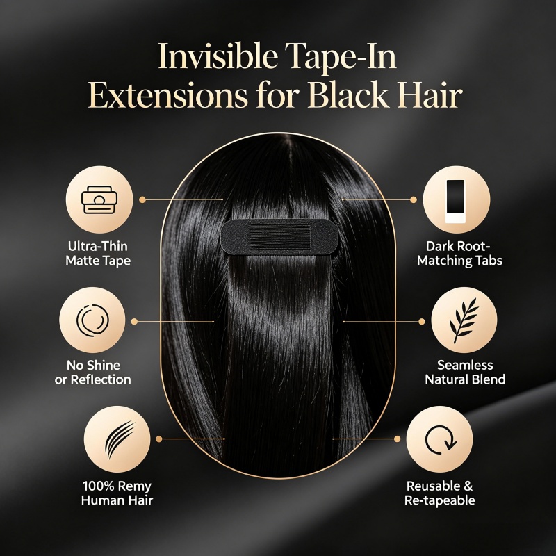 Invisible tape in extensions black hair